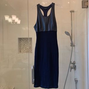 Monika Chiang Navy Leather Bodycon midi Dress